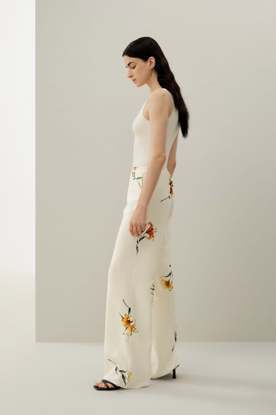 Lily print zijde pull-on broek