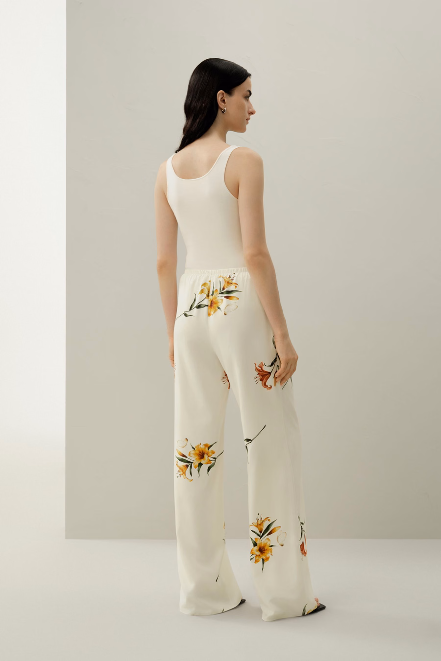Lily print zijde pull-on broek