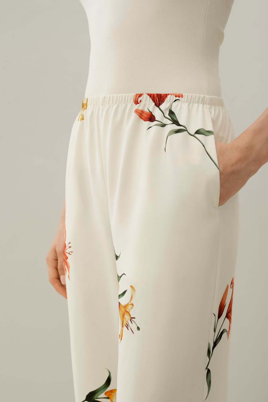 Lily print zijde pull-on broek