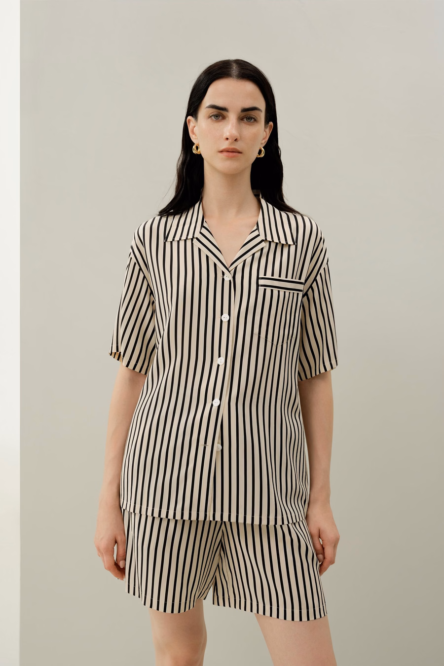 Gestreepte Zijde Cubaanse Kraag Shirt