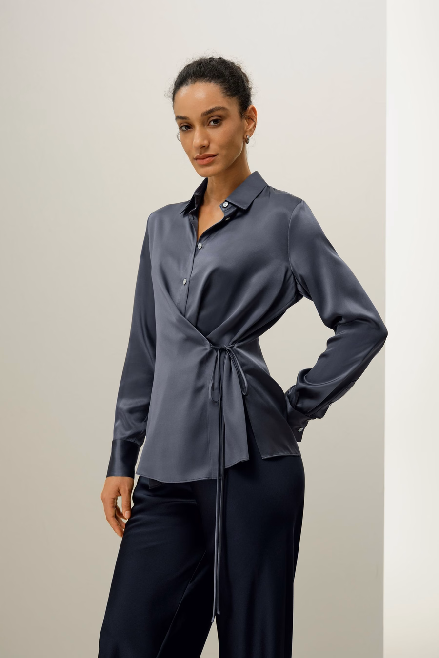 Convertible Silk Charmeuse Shirt