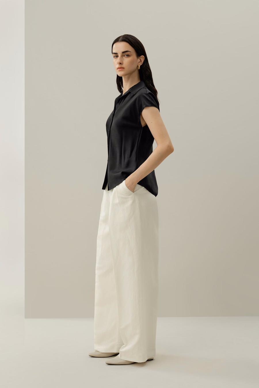 Bias Cut Cap-Mouw Zijde Shirt