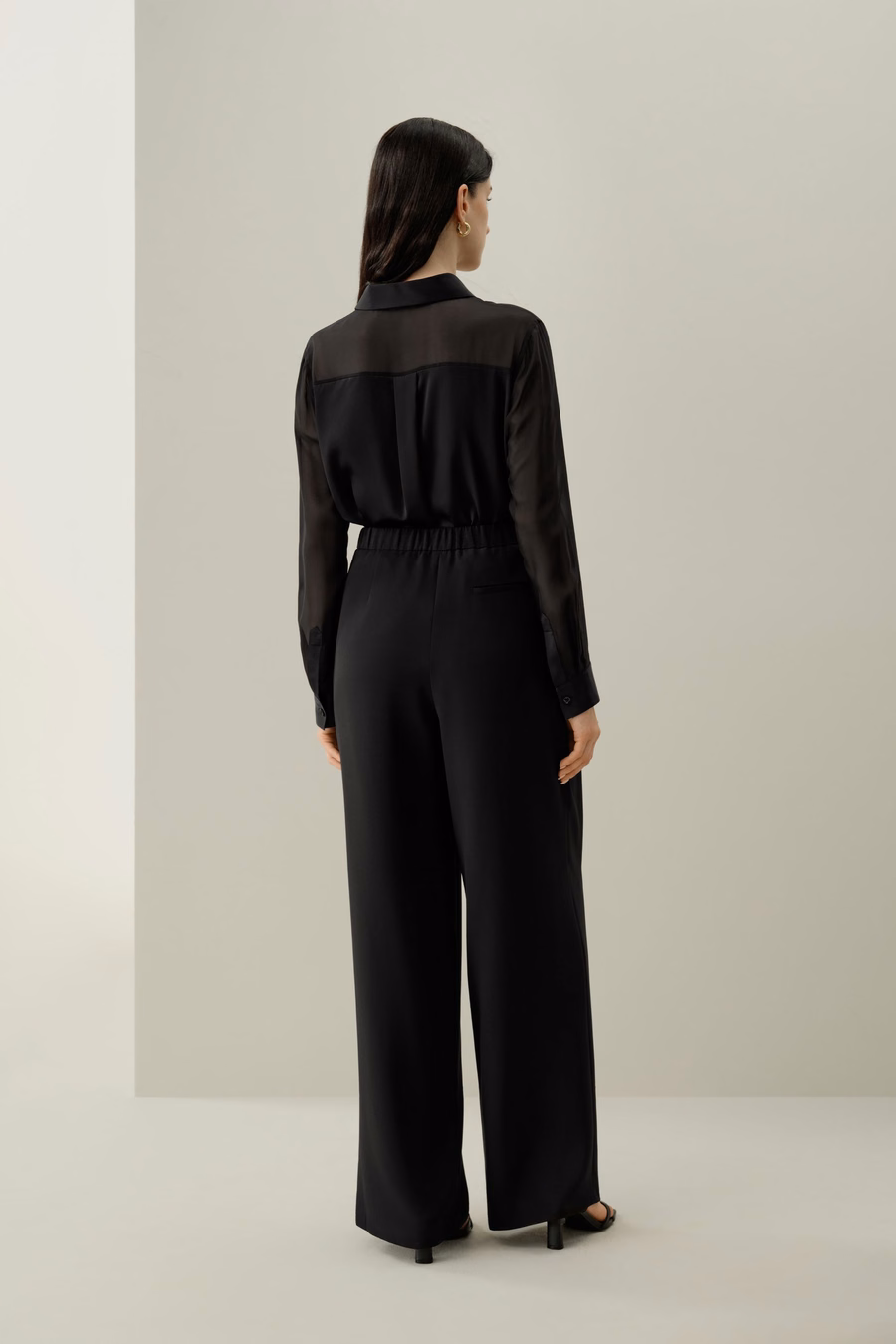 Knop-down zijde organza blouse