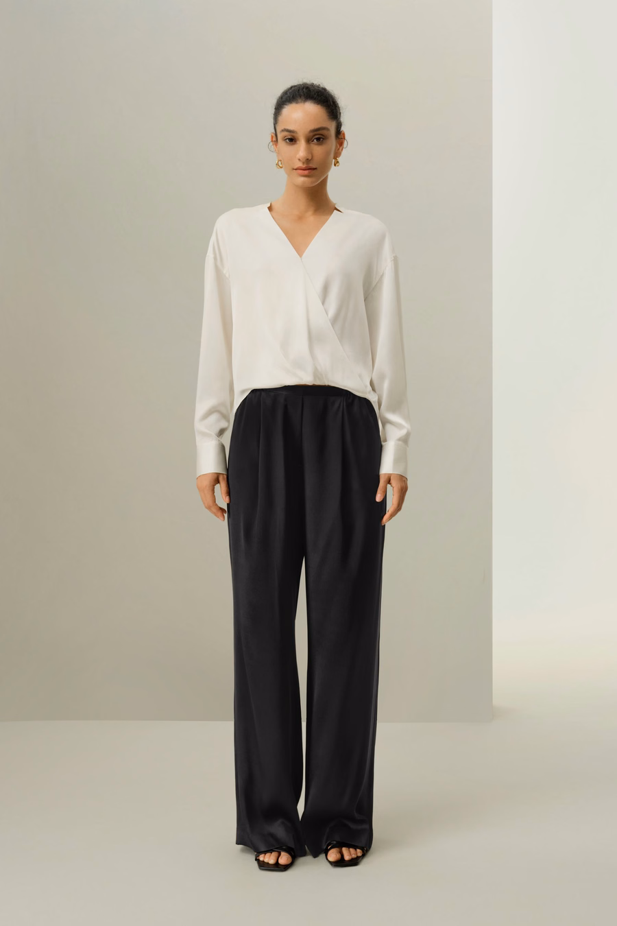 Silk Charmeuse Regular V-neck Shirt