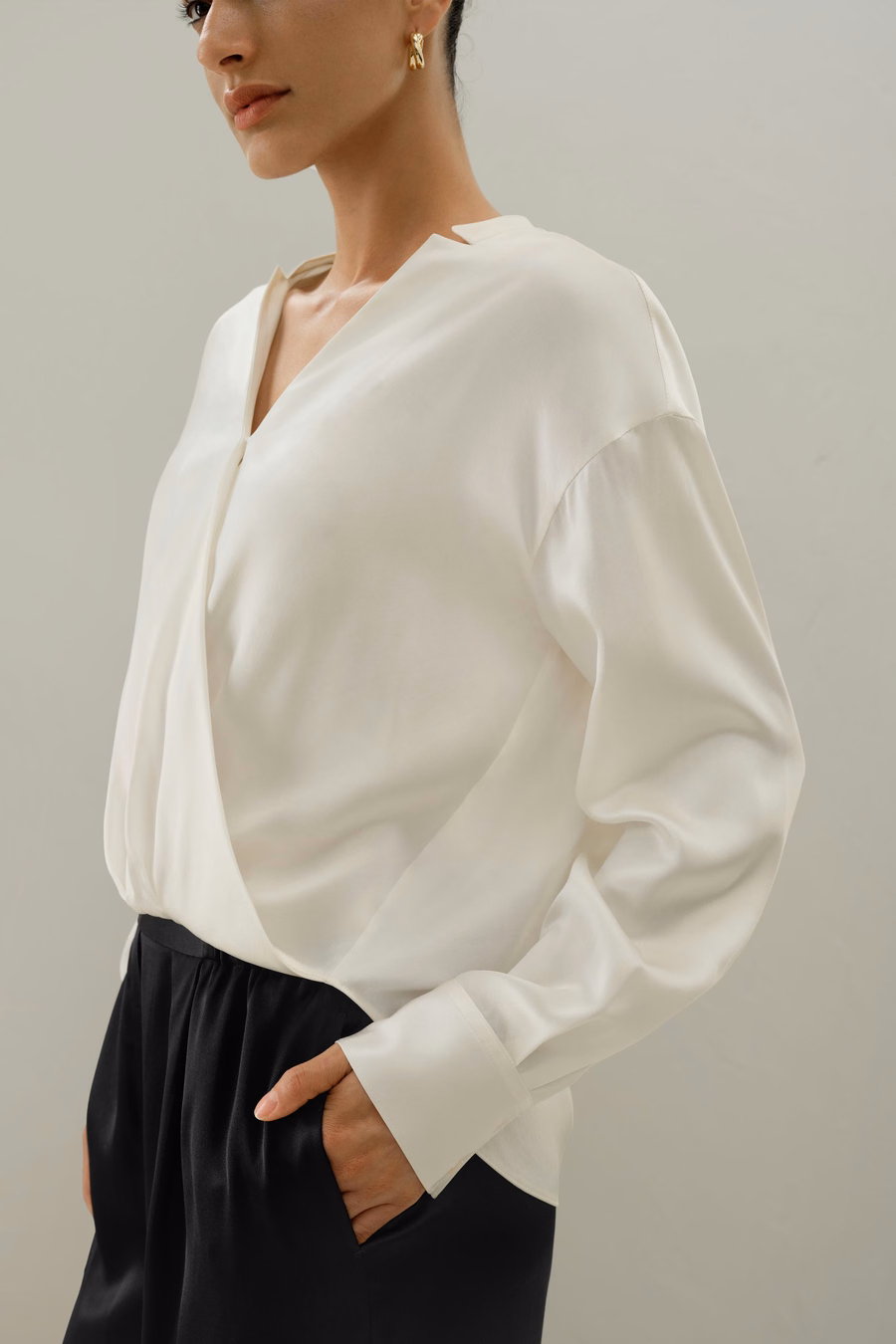 Silk Charmeuse Regular V-neck Shirt